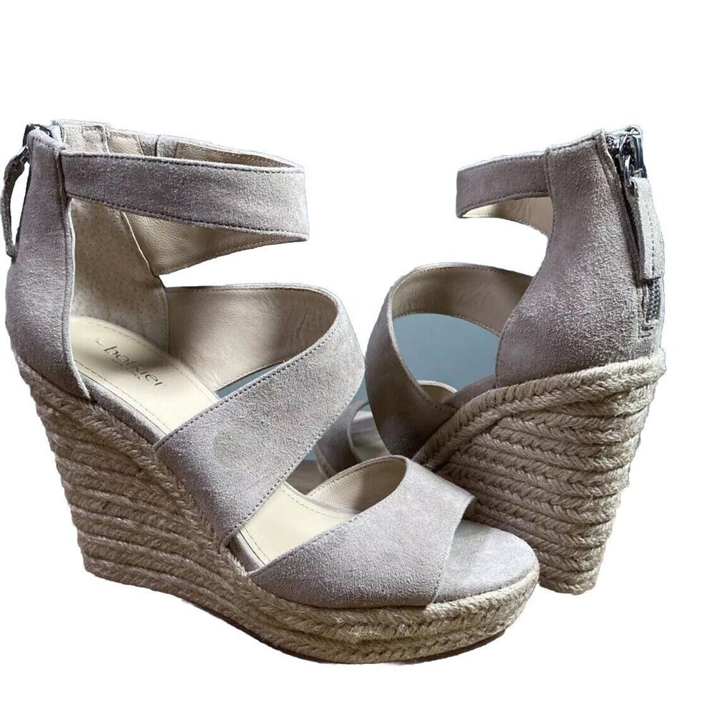 BOTKIER Women Taupe Beige 1-1/2 Platform Julian Wedge Espadrille 6.5 M Leather